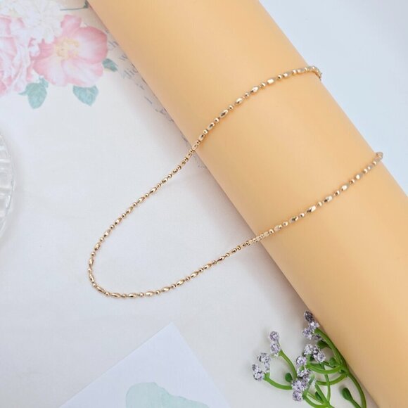 Dainty Rose Gold Beaded Chain Necklace, 17.7 Inch Everyday Style, XPNL0028 - Picture 9 of 10